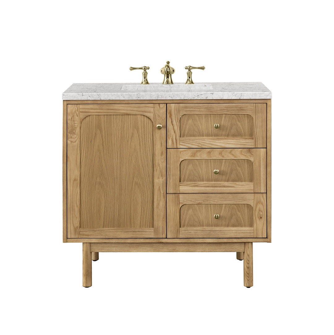 Laurent 36" Single Vanity, Light Natural Oak w/ 3 CM Eternal Jasmine Pearl Top
