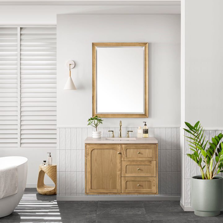 Laurent 36" Single Vanity, Light Natural Oak w/ 3 CM Eternal Marfil Top