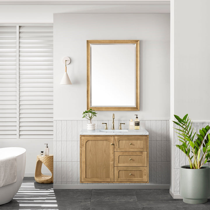 Laurent 36" Single Vanity, Light Natural Oak w/ 3 CM Ethereal Noctis Top
