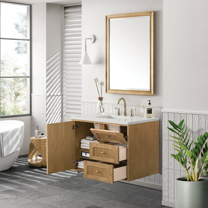 Laurent 36" Single Vanity, Light Natural Oak w/ 3 CM Lime Delight Top