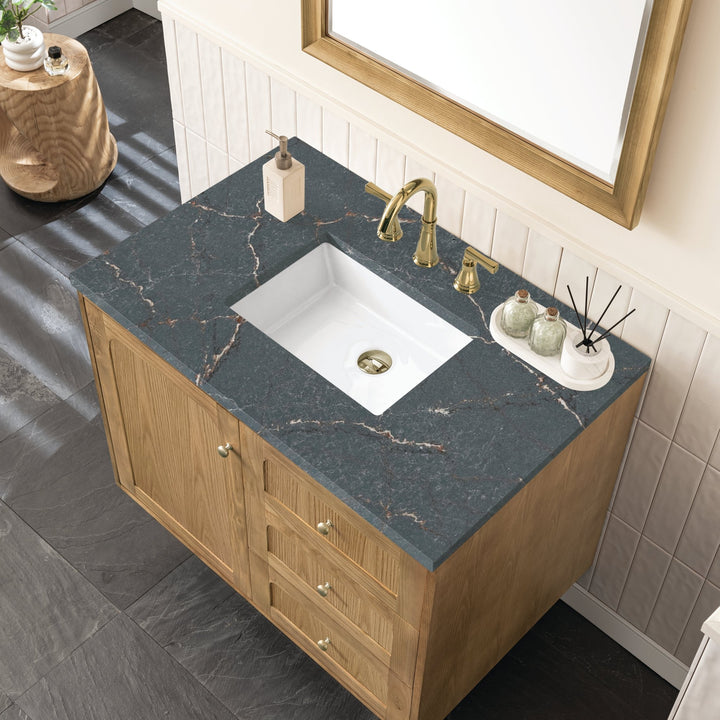 Laurent 36" Single Vanity, Light Natural Oak w/ 3 CM Parisien Bleu Top
