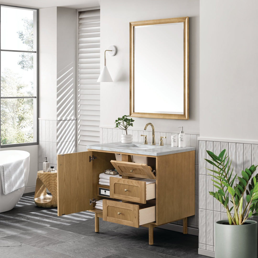 Laurent 36" Single Vanity, Light Natural Oak w/ 3 CM Victorian Silver Top