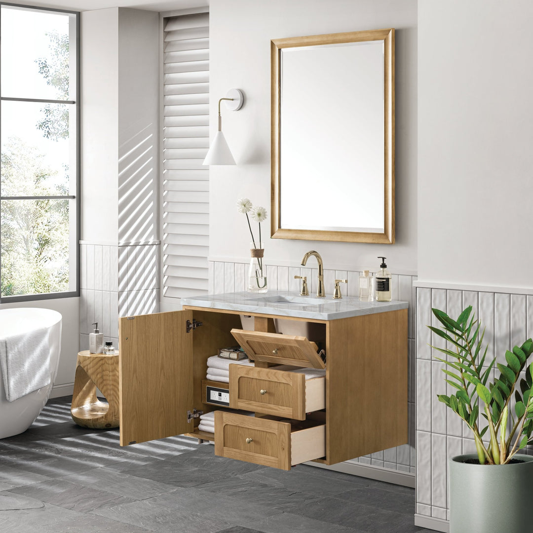 Laurent 36" Single Vanity, Light Natural Oak w/ 3 CM Victorian Silver Top