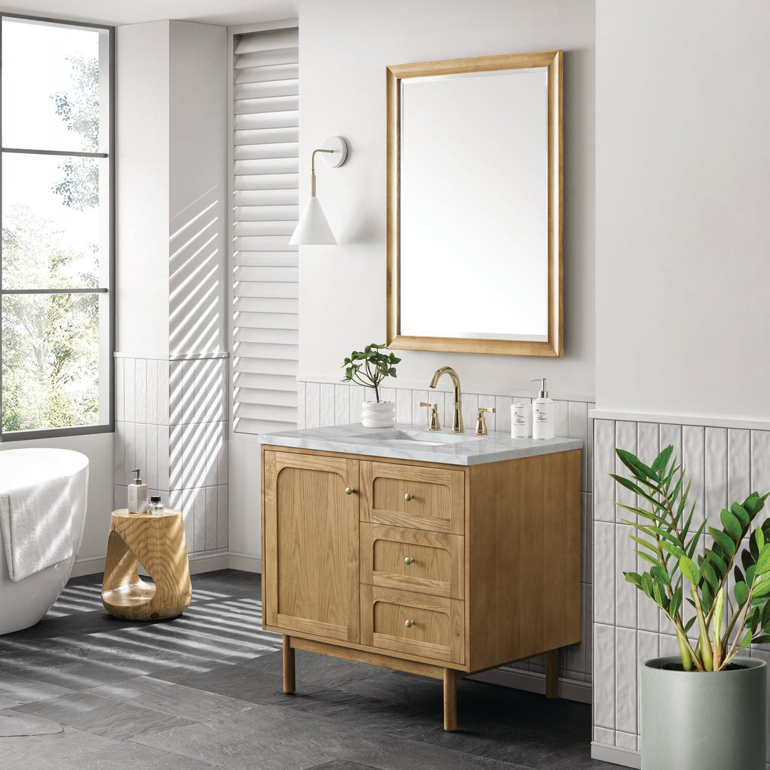 Laurent 36" Single Vanity, Light Natural Oak w/ 3 CM Victorian Silver Top
