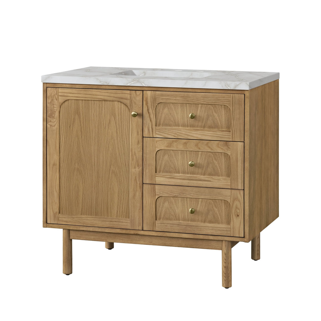 Laurent 36" Single Vanity, Light Natural Oak w/ 3 CM Victorian Silver Top