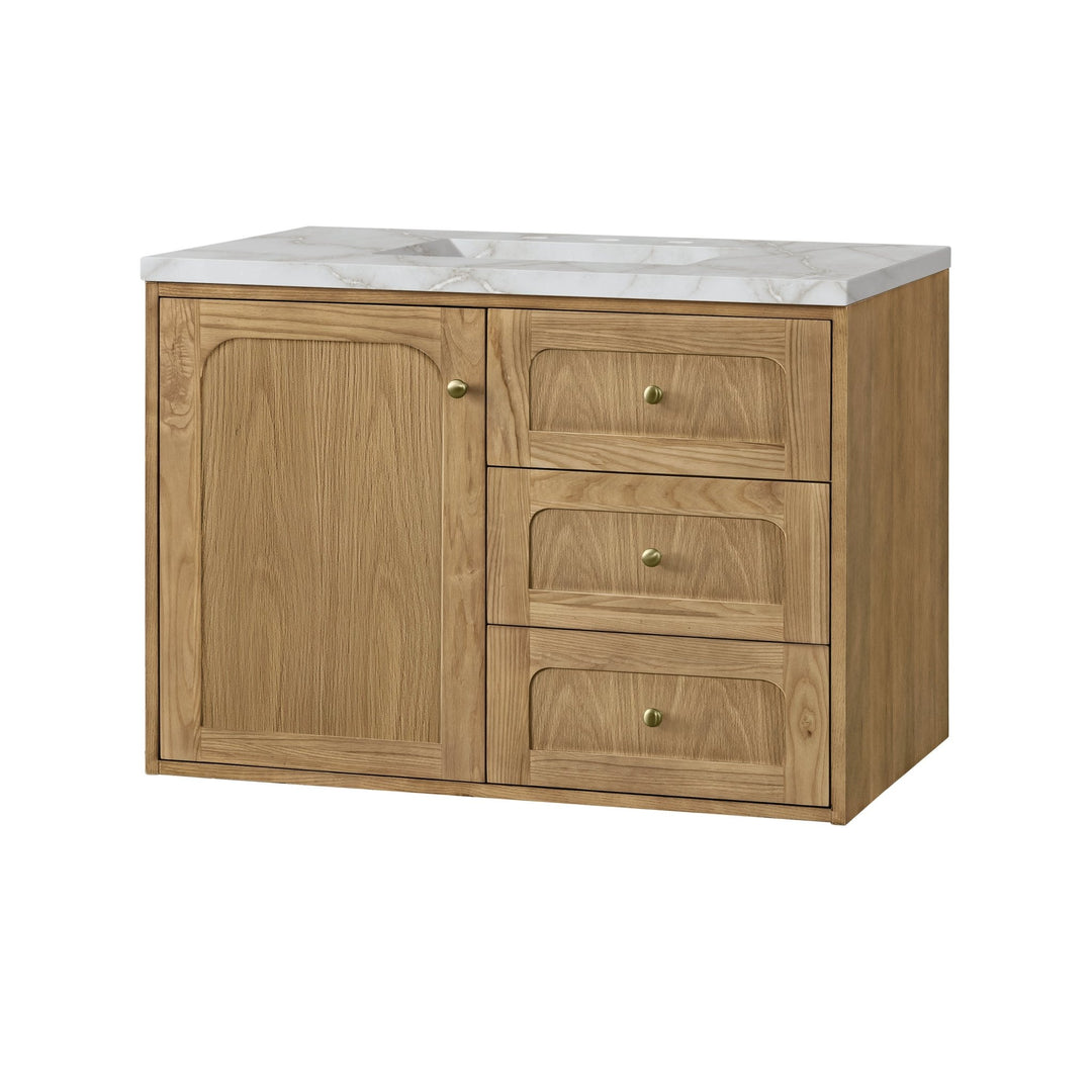 Laurent 36" Single Vanity, Light Natural Oak w/ 3 CM Victorian Silver Top