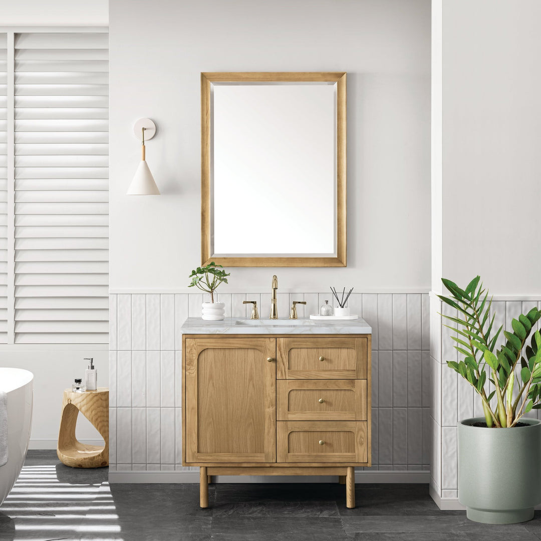 Laurent 36" Single Vanity, Light Natural Oak w/ 3 CM Victorian Silver Top