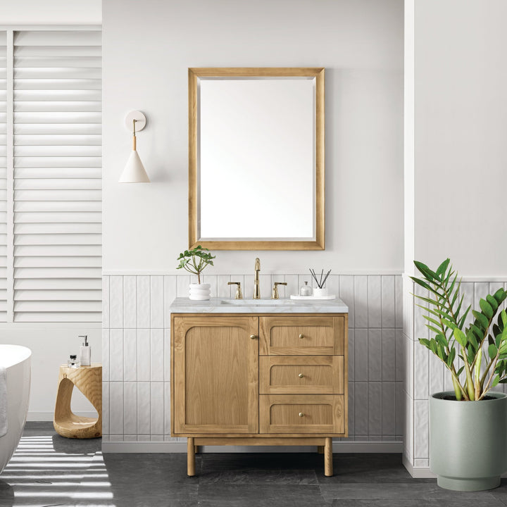 Laurent 36" Single Vanity, Light Natural Oak w/ 3 CM Victorian Silver Top