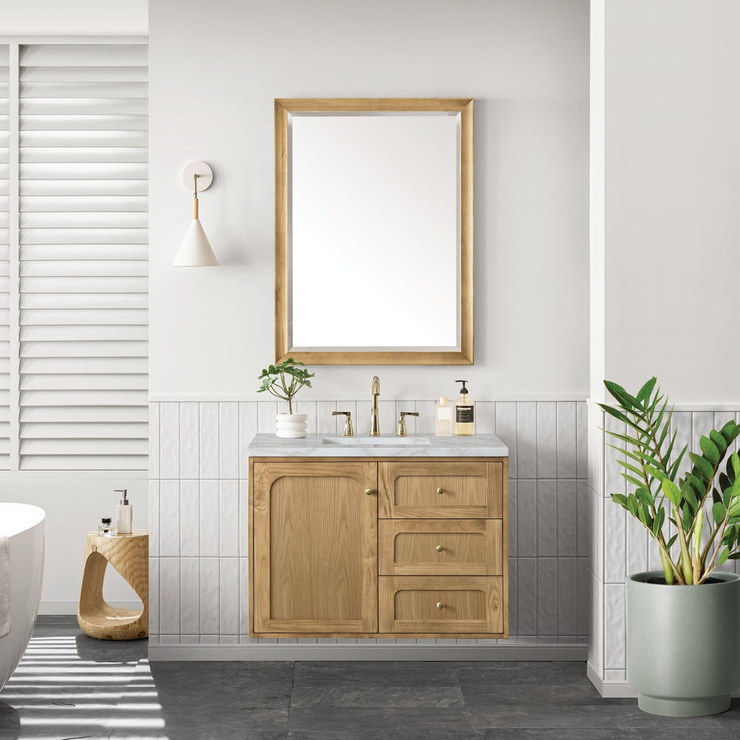 Laurent 36" Single Vanity, Light Natural Oak w/ 3 CM Victorian Silver Top