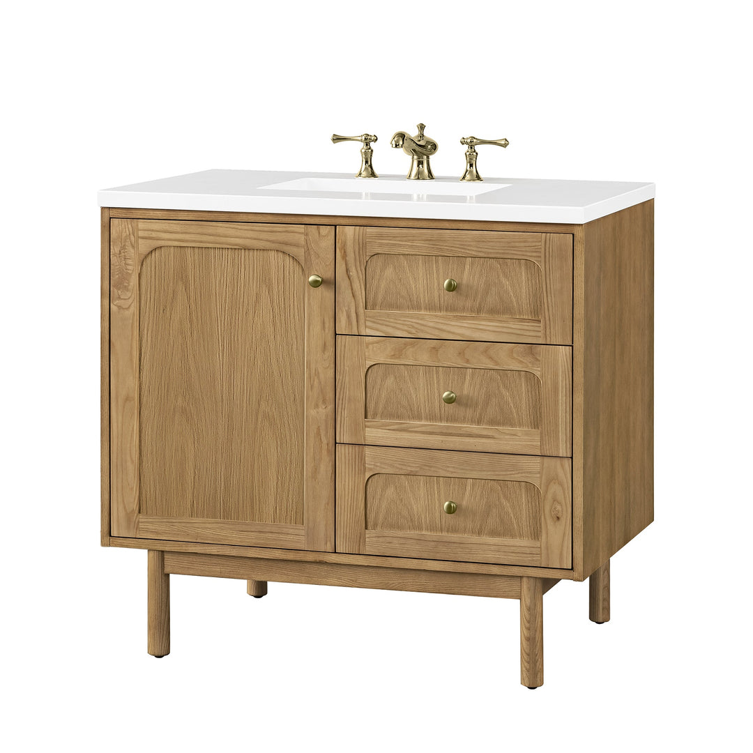 Laurent 36" Single Vanity, Light Natural Oak w/ 3 CM White Zeus Top