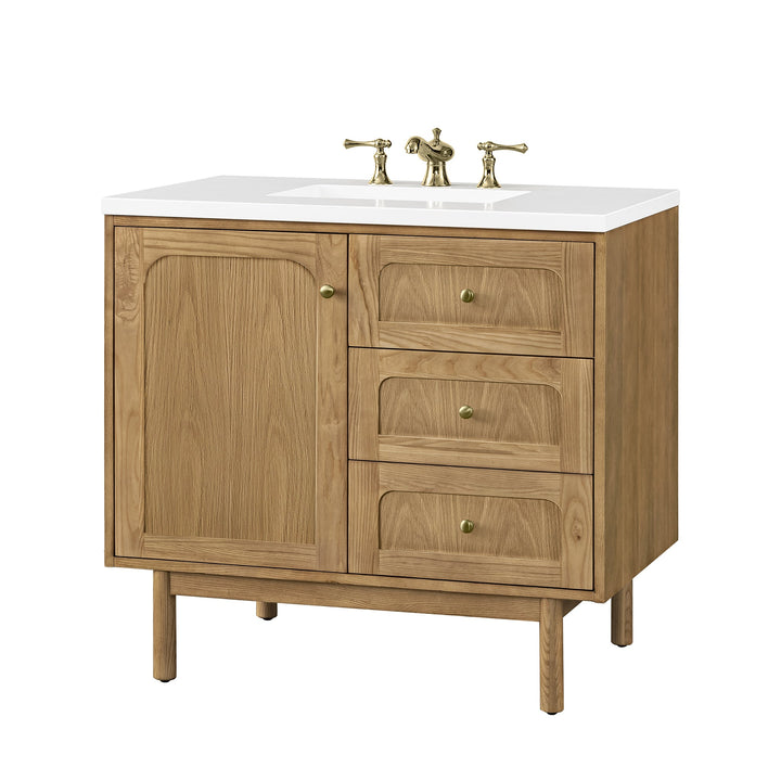 Laurent 36" Single Vanity, Light Natural Oak w/ 3 CM White Zeus Top