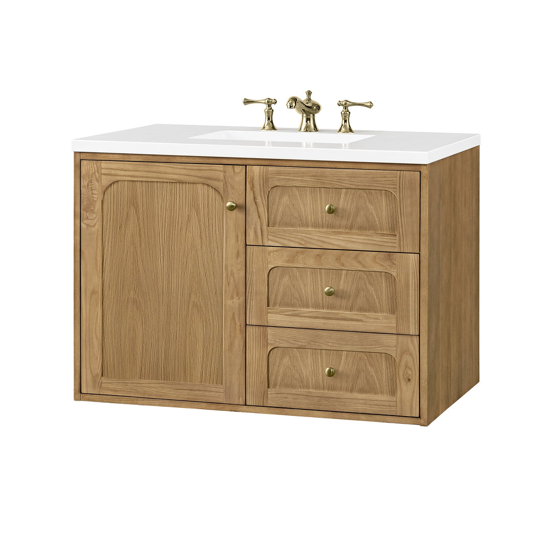 Laurent 36" Single Vanity, Light Natural Oak w/ 3 CM White Zeus Top