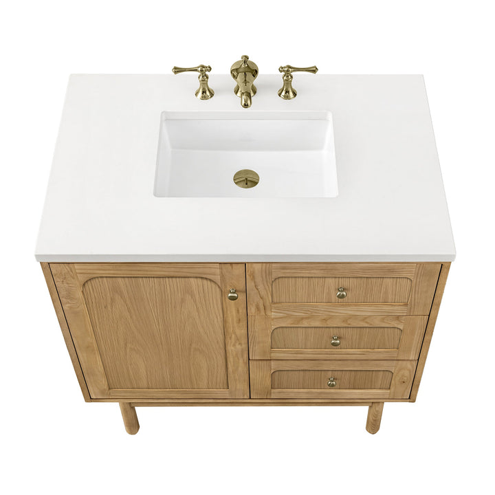 Laurent 36" Single Vanity, Light Natural Oak w/ 3 CM White Zeus Top
