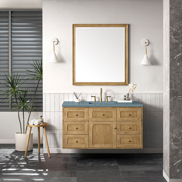 Laurent 48" Single Vanity, Light Natural Oak w/ 3 CM Cala Blue Top