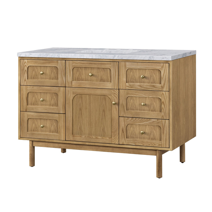 Laurent 48" Single Vanity, Light Natural Oak w/ 3 CM Carrara Marble Top