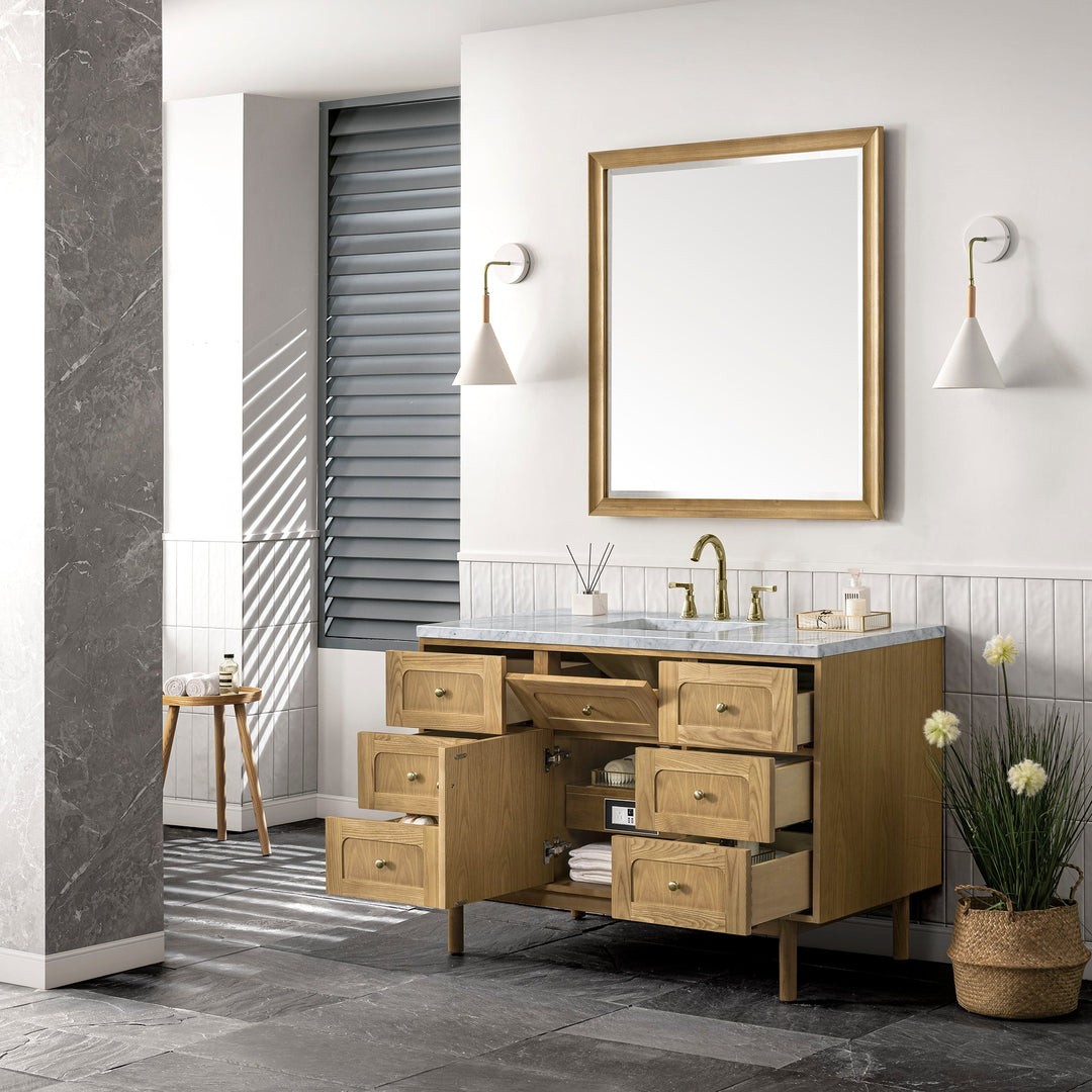 Laurent 48" Single Vanity, Light Natural Oak w/ 3 CM Carrara Marble Top