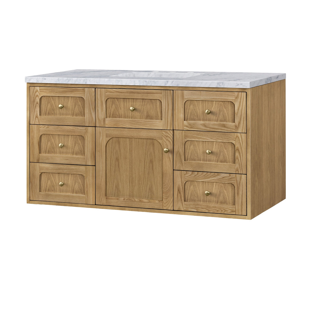Laurent 48" Single Vanity, Light Natural Oak w/ 3 CM Carrara Marble Top