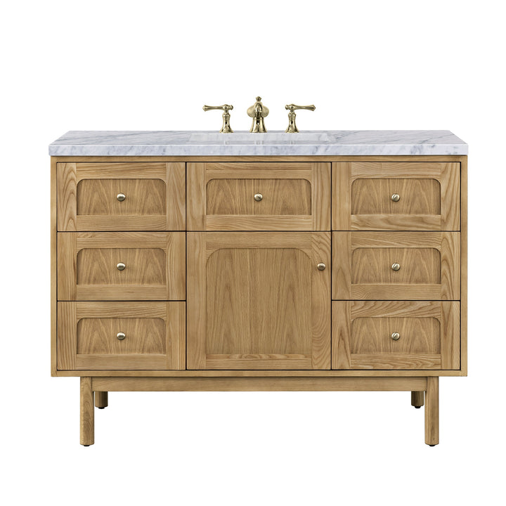 Laurent 48" Single Vanity, Light Natural Oak w/ 3 CM Carrara Marble Top
