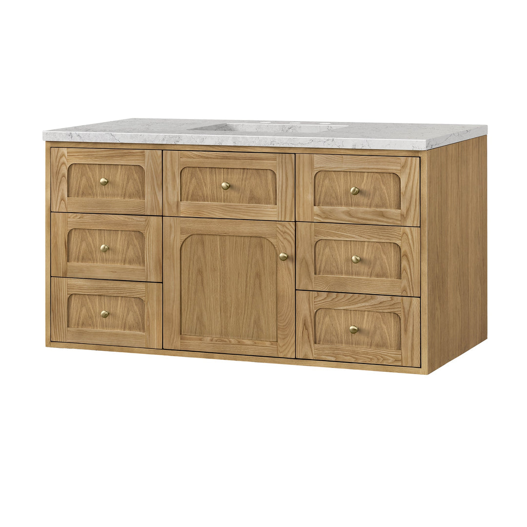 Laurent 48" Single Vanity, Light Natural Oak w/ 3 CM Eternal Jasmine Pearl Top w/FreePower Wireless Charger