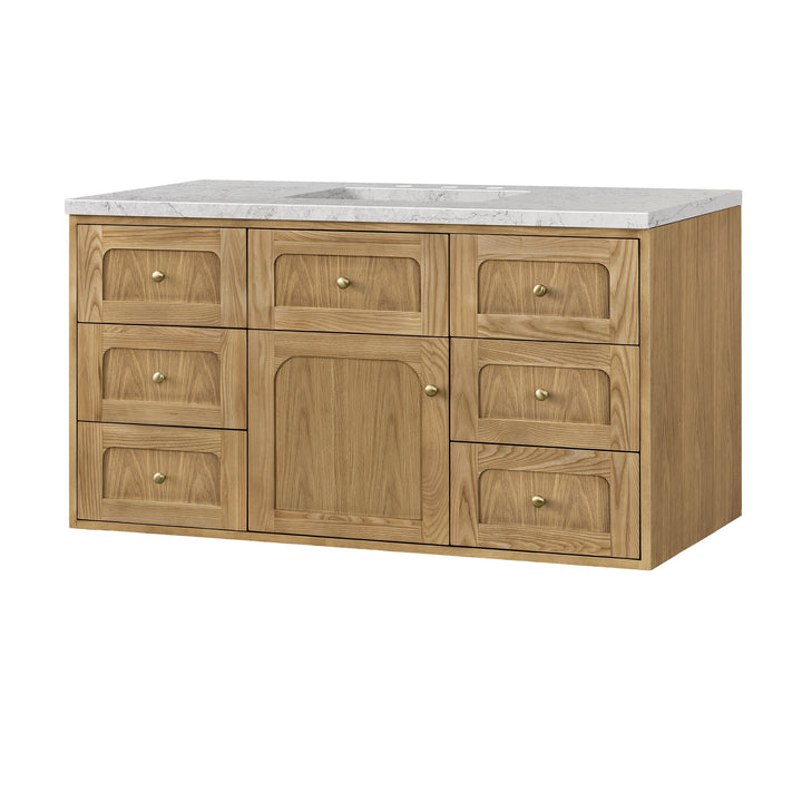 Laurent 48" Single Vanity, Light Natural Oak w/ 3 CM Eternal Jasmine Pearl Top w/FreePower Wireless Charger