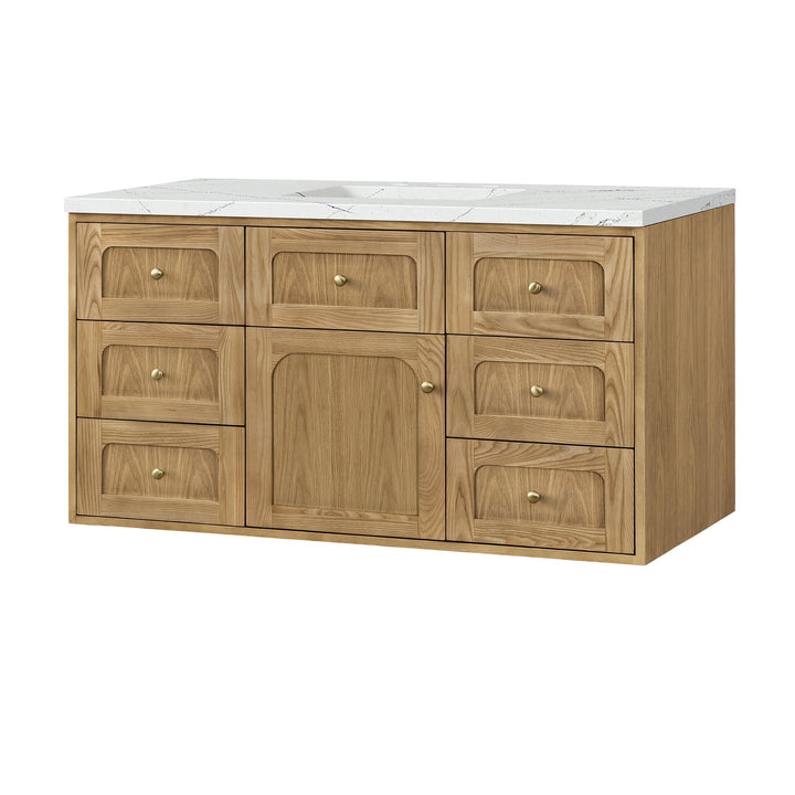 Laurent 48" Single Vanity, Light Natural Oak w/ 3 CM Ethereal Noctis Top w/FreePower Wireless Charger