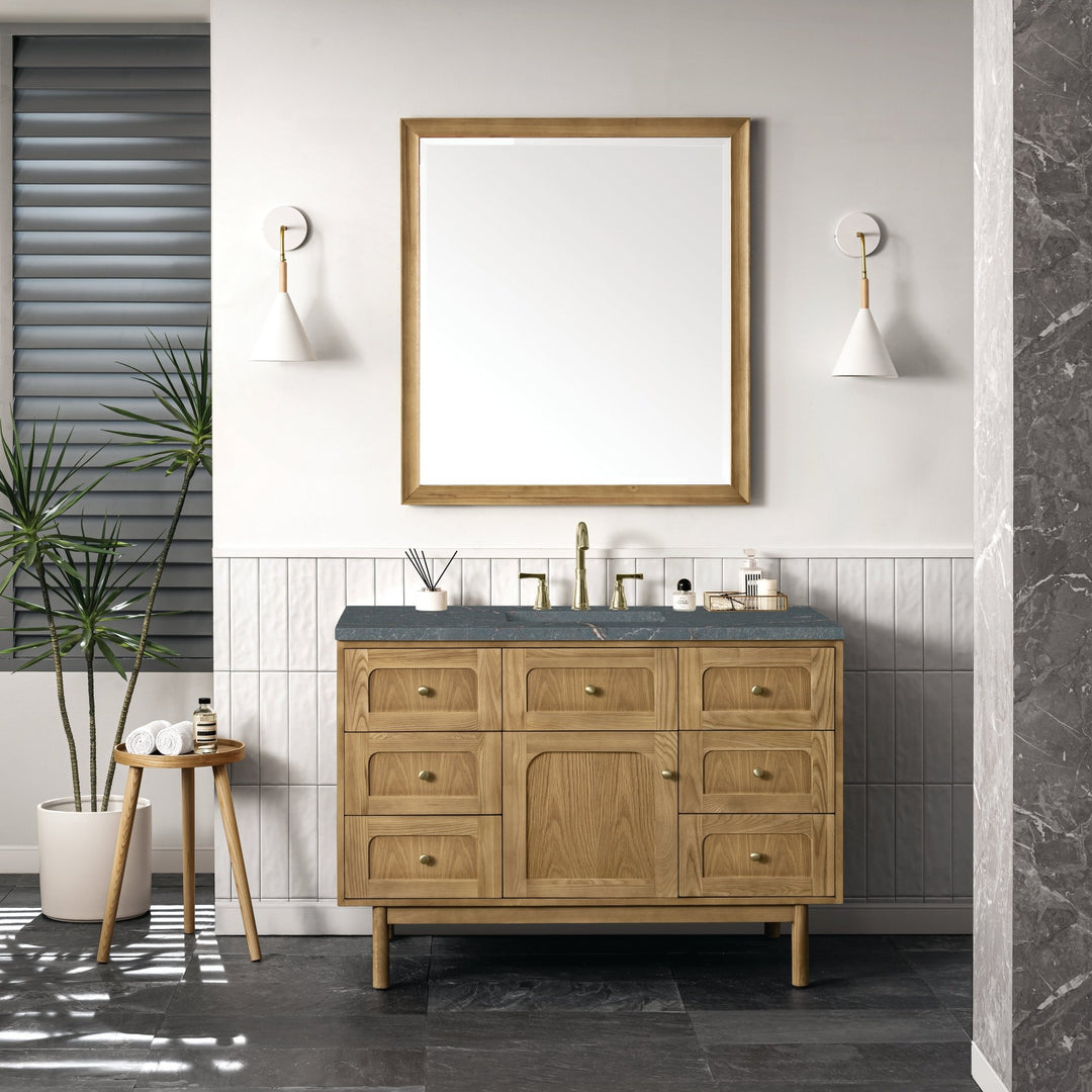 Laurent 48" Single Vanity, Light Natural Oak w/ 3 CM Parisien Bleu Top w/FreePower Wireless Charger