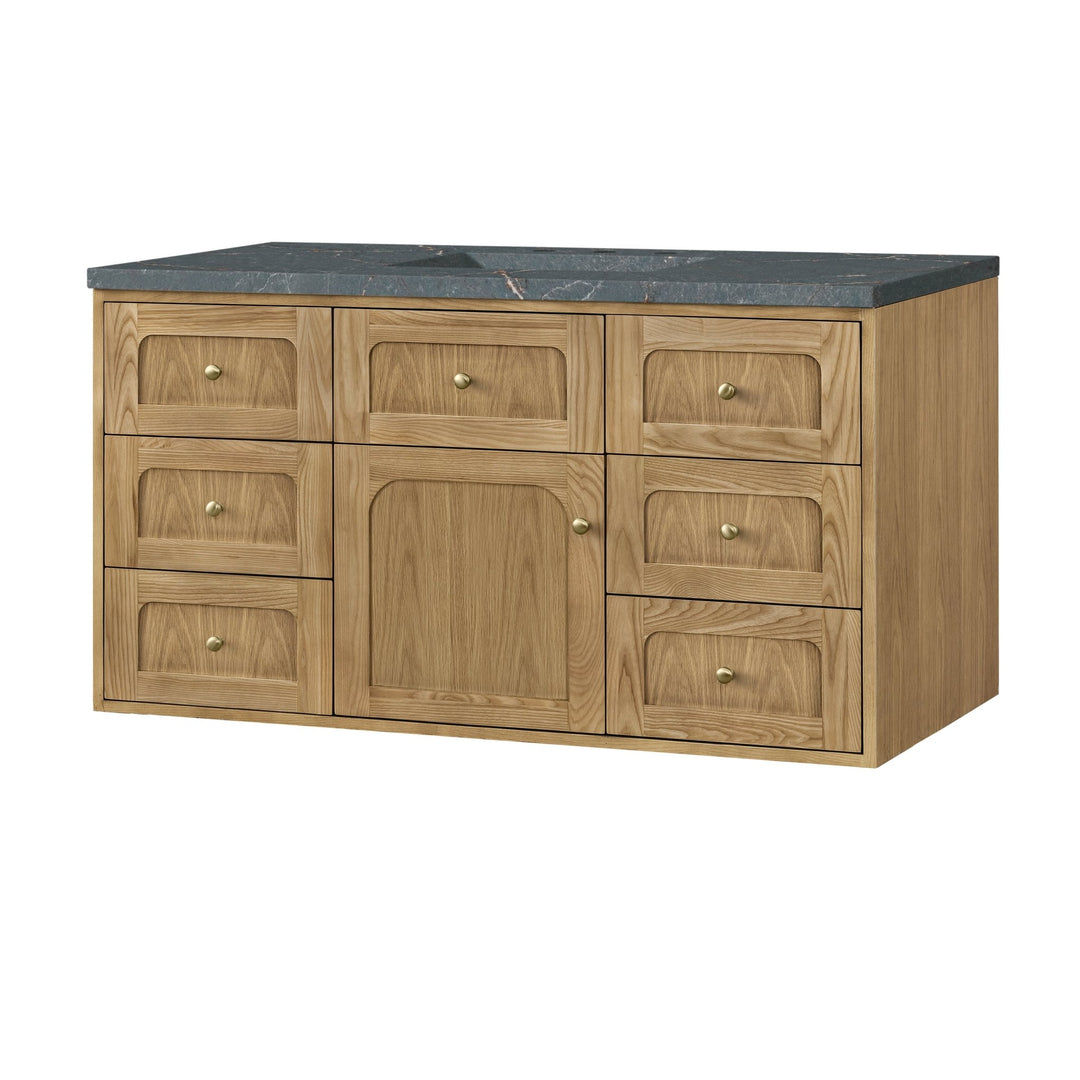 Laurent 48" Single Vanity, Light Natural Oak w/ 3 CM Parisien Bleu Top w/FreePower Wireless Charger