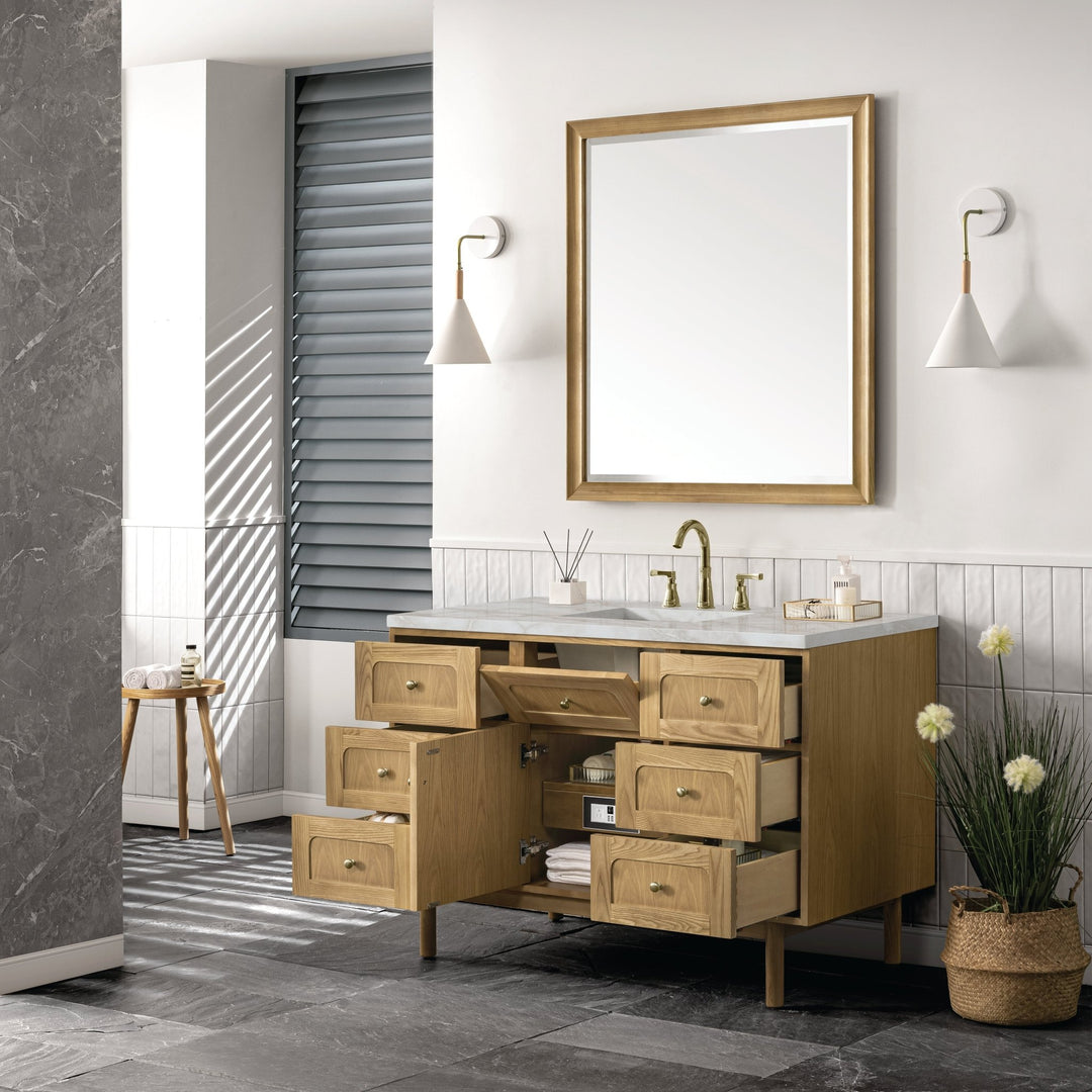 Laurent 48" Single Vanity, Light Natural Oak w/ 3 CM Victorian Silver Top