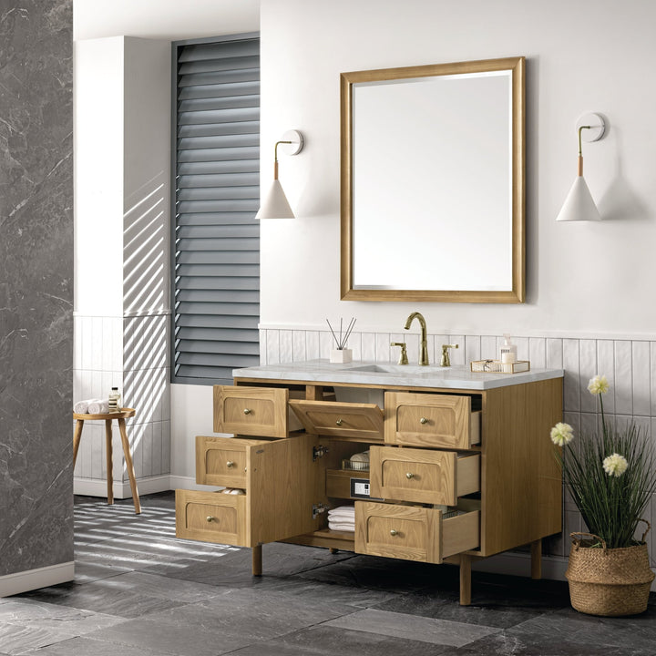 Laurent 48" Single Vanity, Light Natural Oak w/ 3 CM Victorian Silver Top