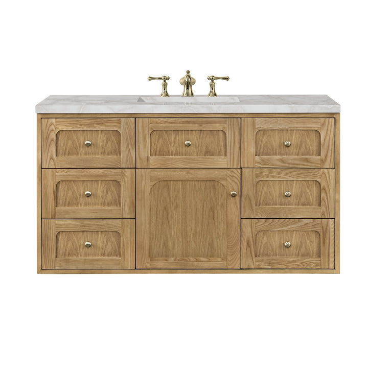 Laurent 48" Single Vanity, Light Natural Oak w/ 3 CM Victorian Silver Top w/FreePower Wireless Charger