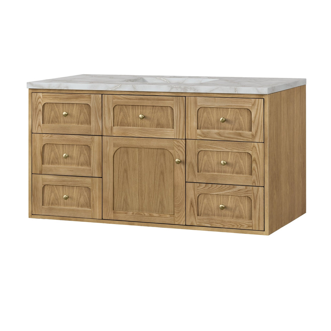 Laurent 48" Single Vanity, Light Natural Oak w/ 3 CM Victorian Silver Top w/FreePower Wireless Charger