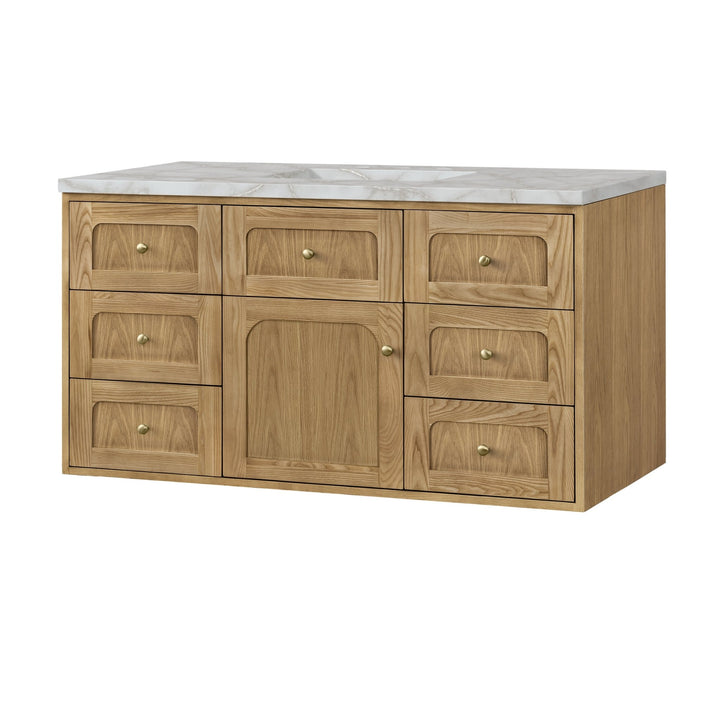 Laurent 48" Single Vanity, Light Natural Oak w/ 3 CM Victorian Silver Top w/FreePower Wireless Charger