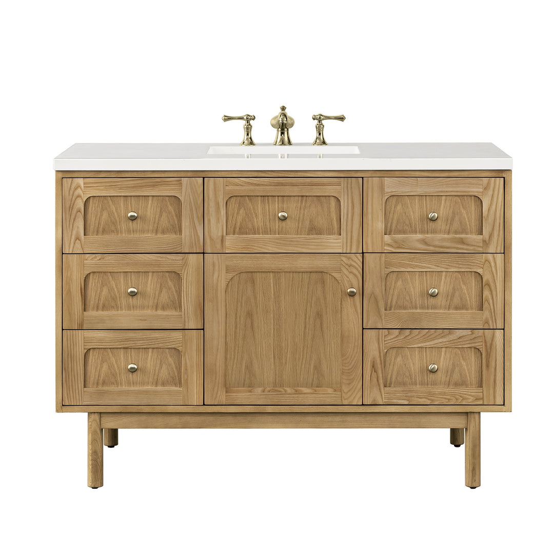 Laurent 48" Single Vanity, Light Natural Oak w/ 3 CM White Zeus Top
