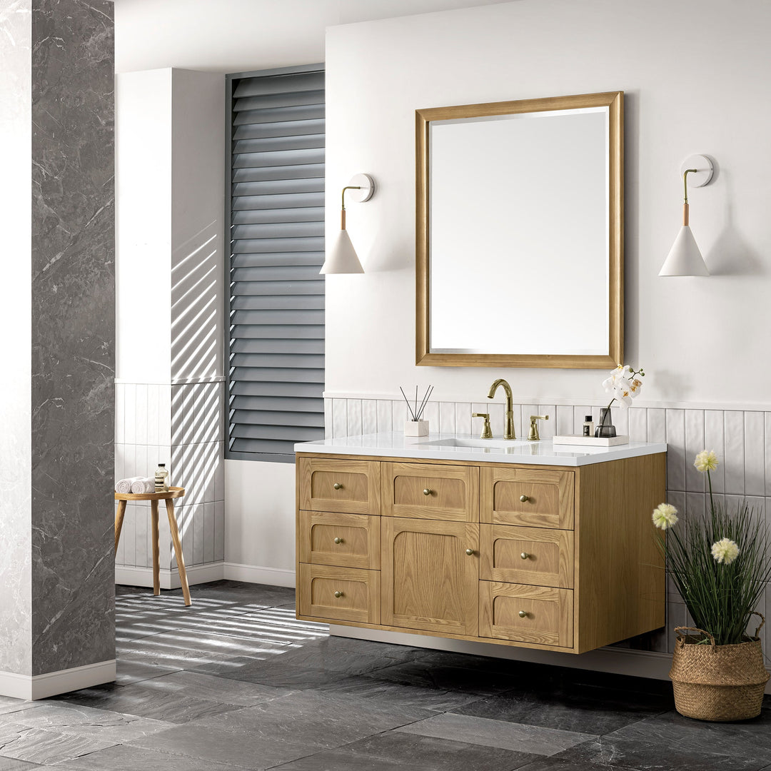 Laurent 48" Single Vanity, Light Natural Oak w/ 3 CM White Zeus Top