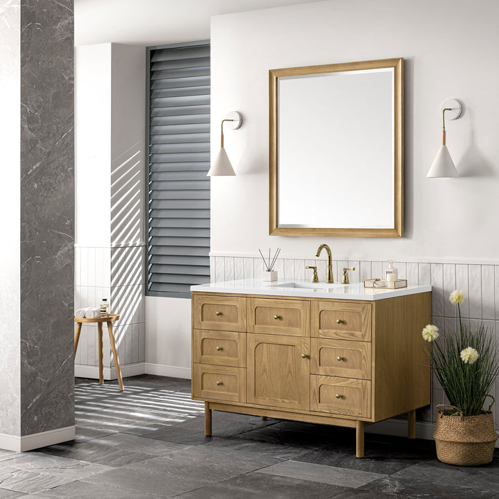 Laurent 48" Single Vanity, Light Natural Oak w/ 3 CM White Zeus Top