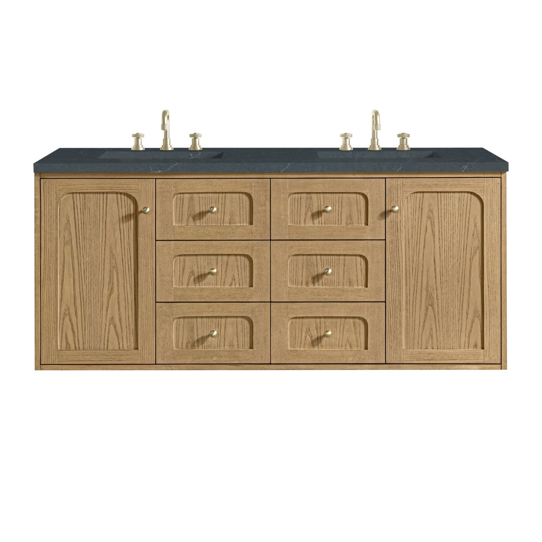 Laurent 60" Double Vanity, Light Natural Oak, w/ 3 CM Charcoal Soapstone Quartz Top