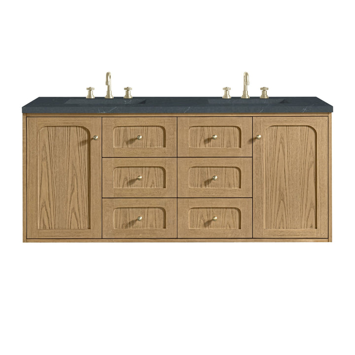 Laurent 60" Double Vanity, Light Natural Oak, w/ 3 CM Charcoal Soapstone Quartz Top