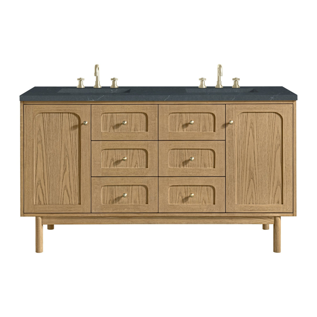 Laurent 60" Double Vanity, Light Natural Oak, w/ 3 CM Charcoal Soapstone Quartz Top