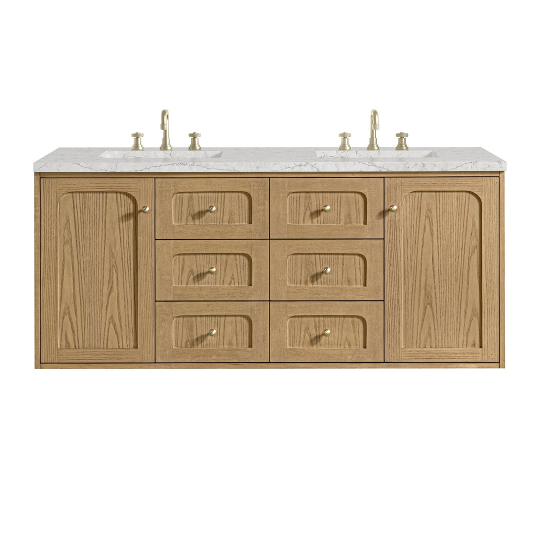 Laurent 60" Double Vanity, Light Natural Oak, w/ 3 CM Eternal Jasmine Pearl Quartz Top