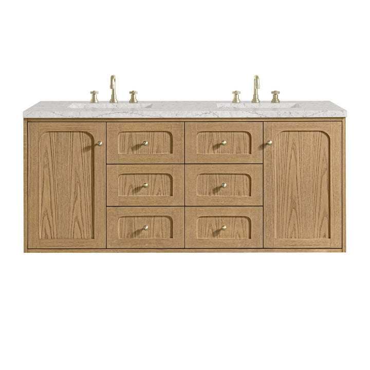 Laurent 60" Double Vanity, Light Natural Oak, w/ 3 CM Eternal Jasmine Pearl Quartz Top