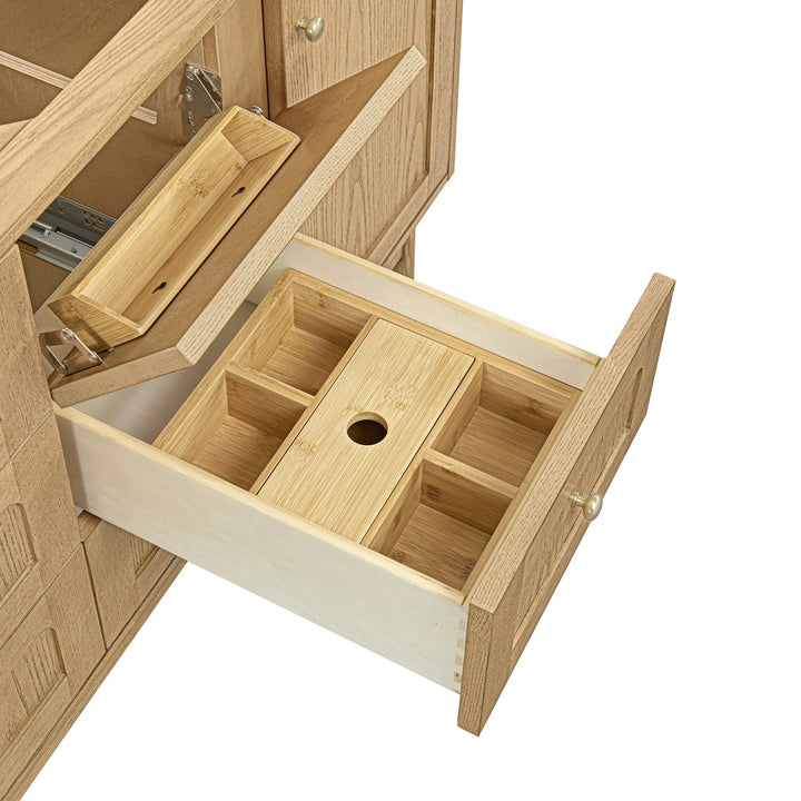 Laurent 60" Double Vanity, Light Natural Oak, w/ 3 CM Ethereal Noctis Quartz Top