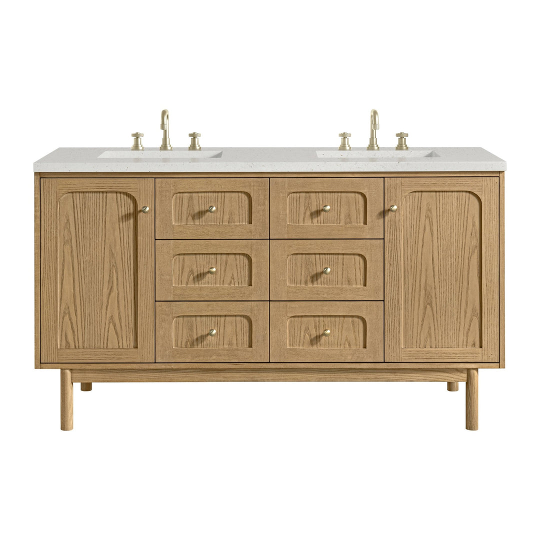 Laurent 60" Double Vanity, Light Natural Oak, w/ 3 CM Lime Delight Quartz Top