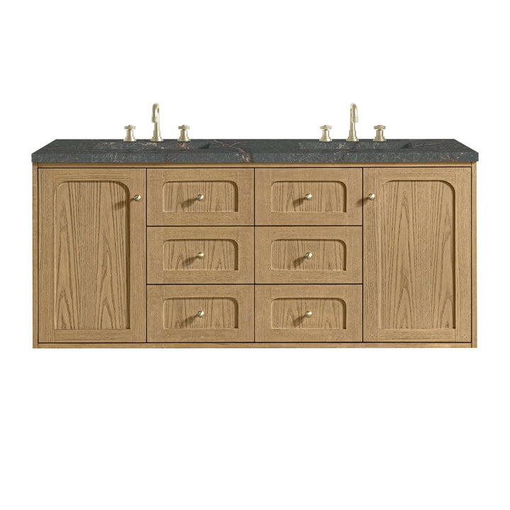 Laurent 60" Double Vanity, Light Natural Oak, w/ 3 CM Parisien Bleu Quartz Top