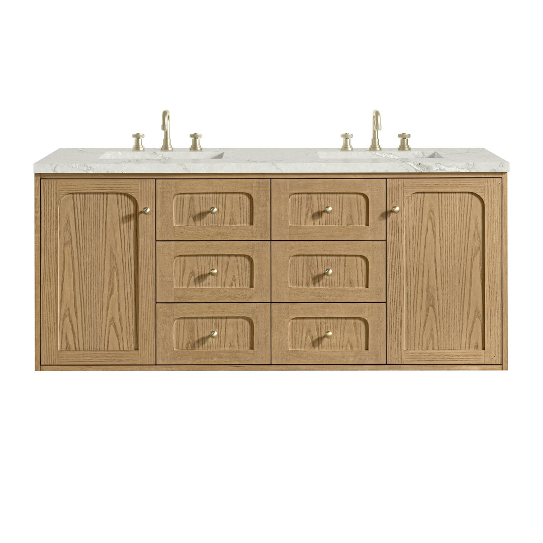 Laurent 60" Double Vanity, Light Natural Oak, w/ 3 CM Victorian Silver Quartz Top