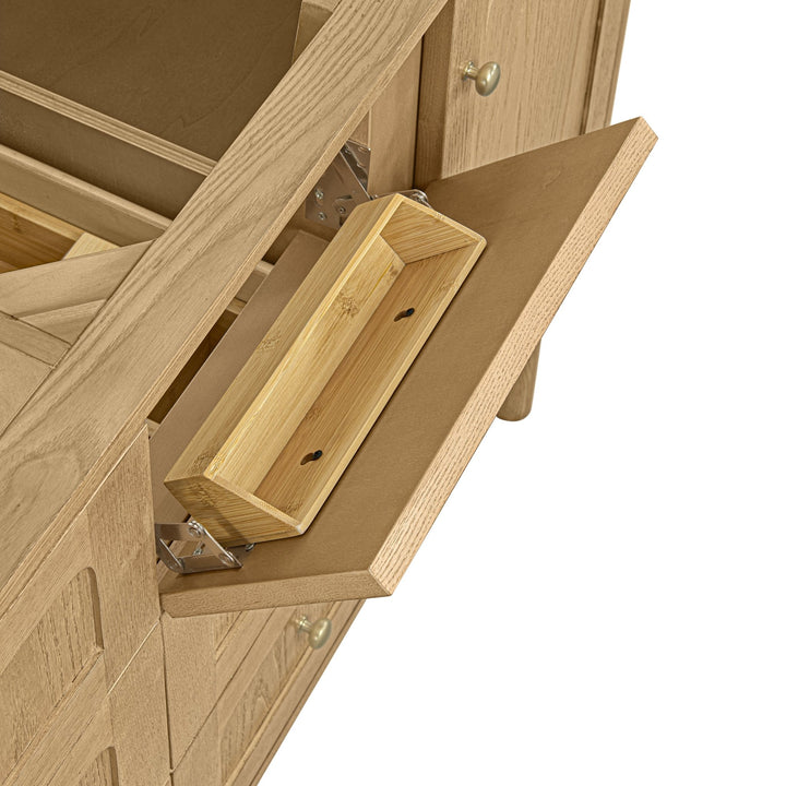 Laurent 60" Double Vanity, Light Natural Oak, w/ 3 CM Victorian Silver Quartz Top w/FreePower Wireless Charger