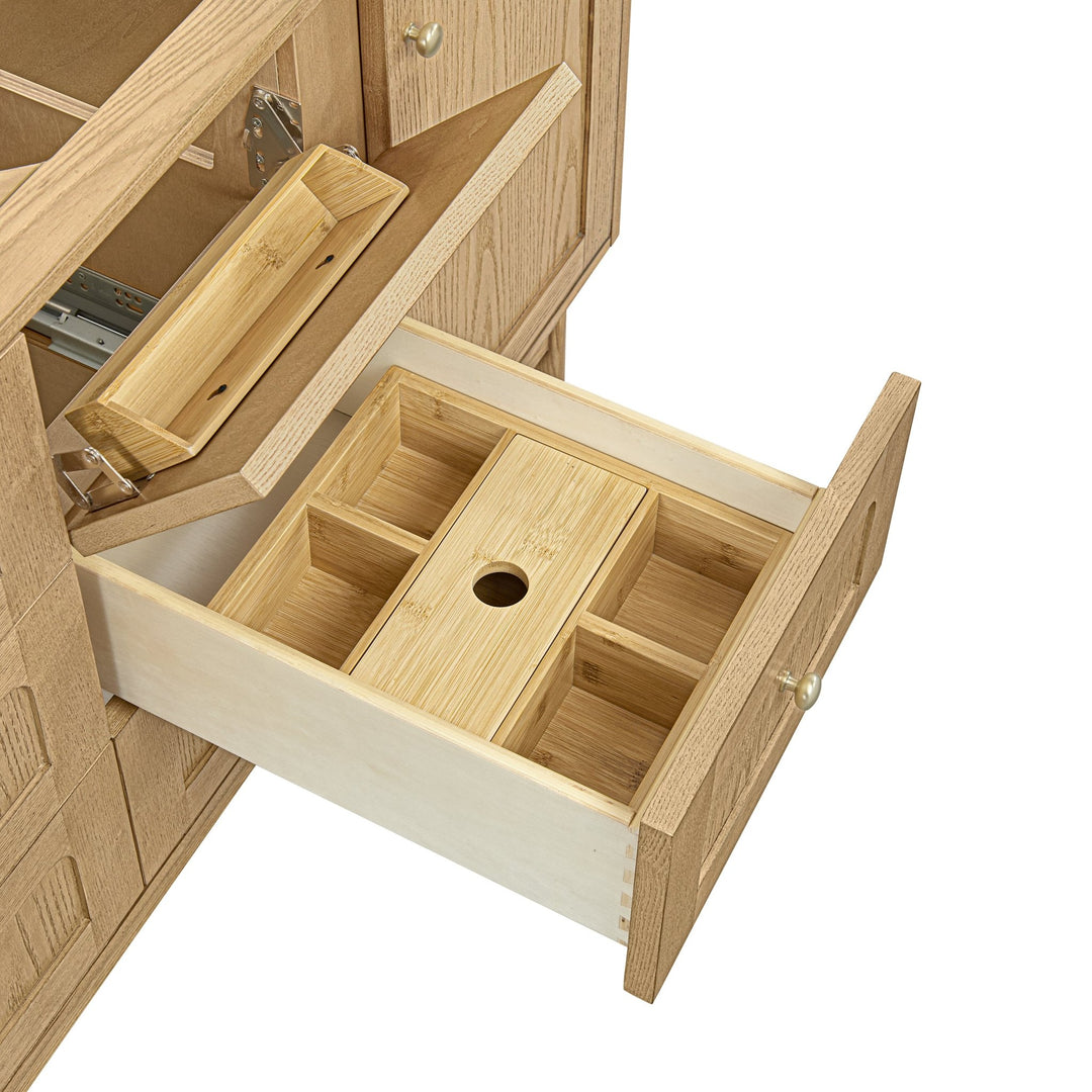Laurent 60" Double Vanity, Light Natural Oak, w/ 3 CM Victorian Silver Quartz Top w/FreePower Wireless Charger