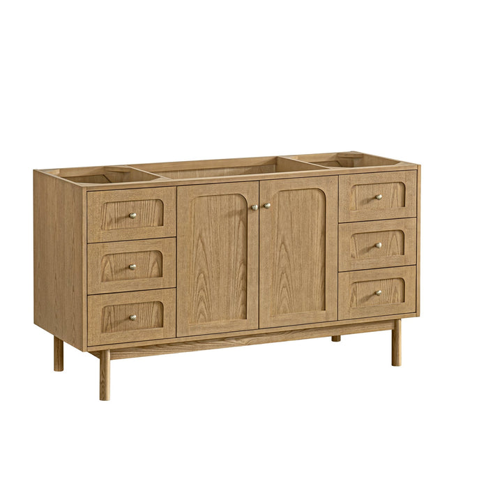 Laurent 60" Single Vanity, Light Natural Oak, w/ 3 CM Arctic Fall Solid Surface Top