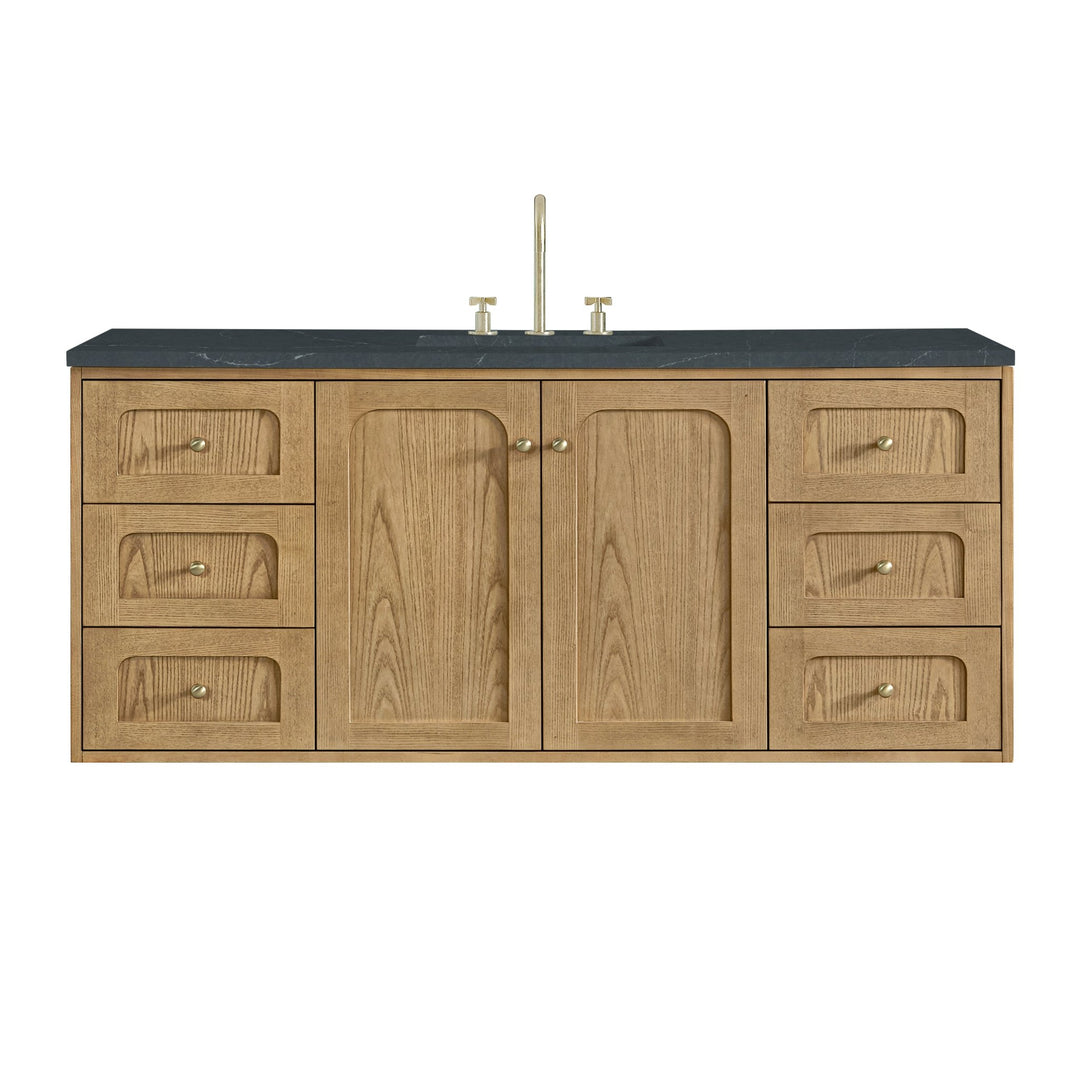 Laurent 60" Single Vanity, Light Natural Oak, w/ 3 CM Charcoal Soapstone Quartz Top