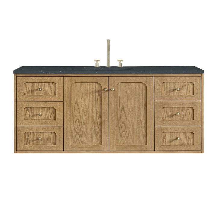 Laurent 60" Single Vanity, Light Natural Oak, w/ 3 CM Charcoal Soapstone Quartz Top