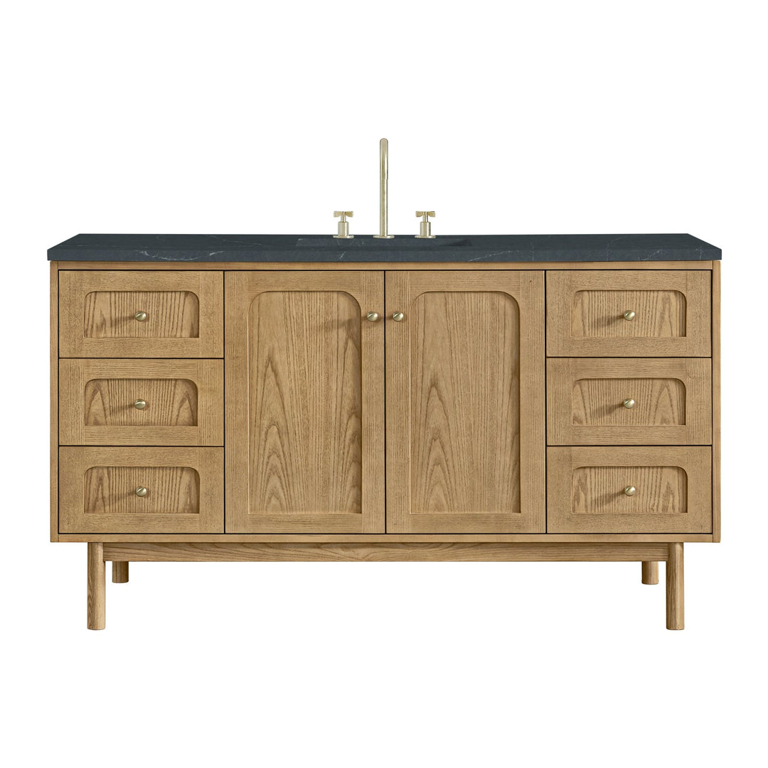 Laurent 60" Single Vanity, Light Natural Oak, w/ 3 CM Charcoal Soapstone Quartz Top